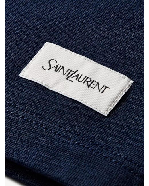 Saint Laurent Blue Logo Crewneck Short Sleeve Loose T Shirt for men