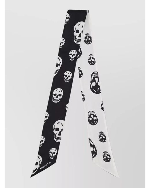 McQueen White Silk Skull Printed Scarf