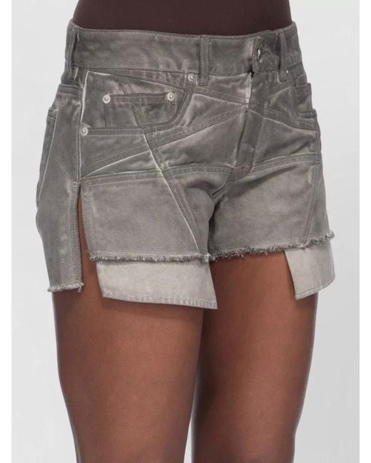 Rick Owens Gray Lana Mid Rise Raw Hem Denim Shorts
