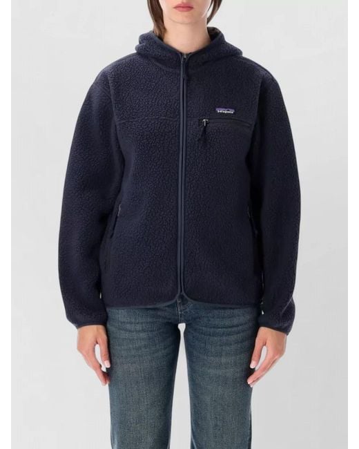 Patagonia Blue Recycled Fleece Hooded Zip-Up Coat