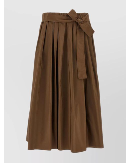 Weekend by Maxmara Brown Pleated Skirt With Side Pockets And Waist Tie