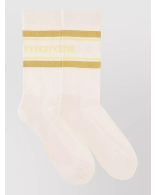 Isabel Marant Natural Ribbed Logo-Stripe Socks for men