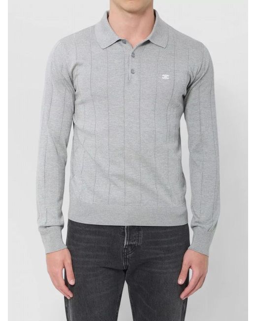 Céline Gray Silk Long-Sleeve Ribbed Regular-Fit Polo Shirt for men