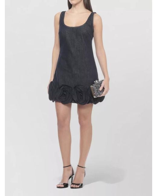 Self-Portrait Blue Floral Dress Mini Length Scoop Neckline Sleeveless