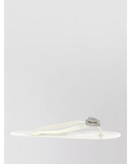 Mach & Mach White Heart Detail Flat Open Toe Slides