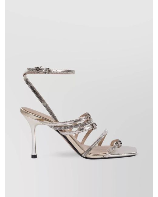Pinko Natural Leather Rhinestone-Embellished Sandals