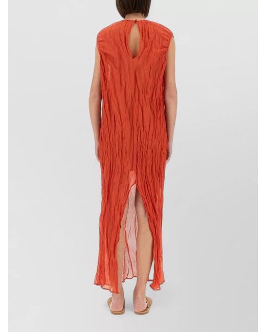 Alysi Red Gauze Longuette Dress Side Slit Back Keyhole