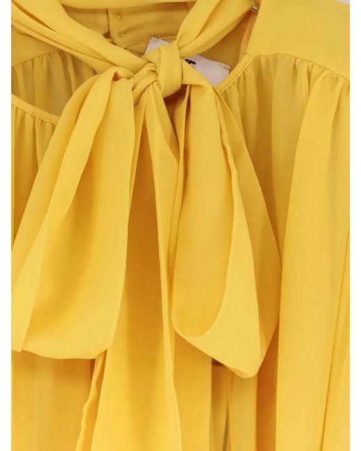 Elisabetta Franchi Yellow Silk Long-Sleeve Blouse