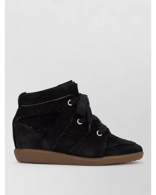 Isabel Marant Black Bobby Wedge Sneakers Suede Perforated Design