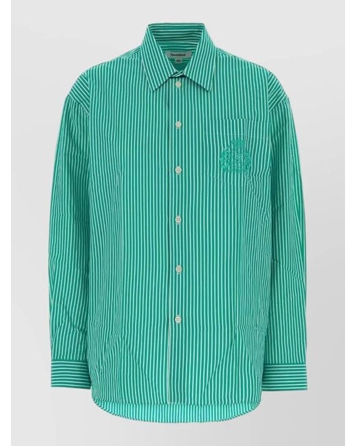 Sporty & Rich Green Embroidered Poplin Shirt Chest Pocket Stripes for men