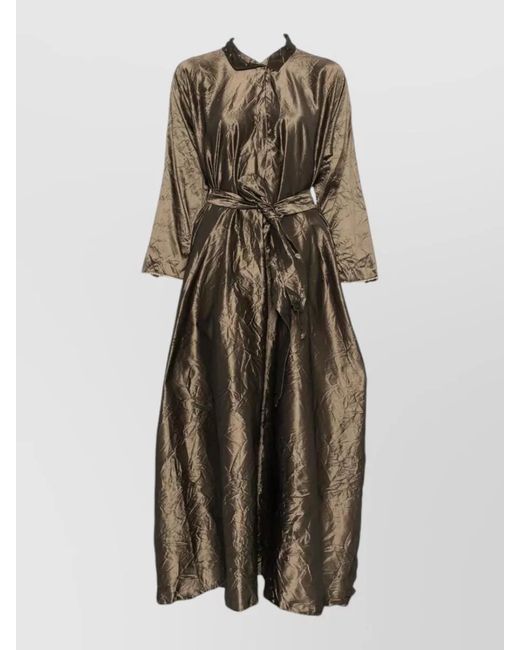 Daniela Gregis Brown Silk Midi Dress Belted Waist Pockets
