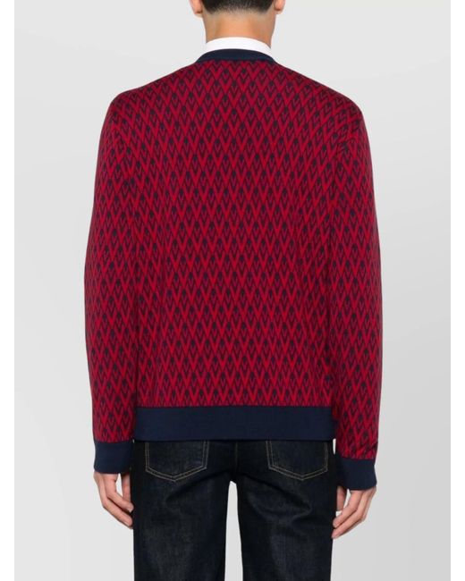 Valentino Garavani Red Virgin Wool Jacquard Crewneck Jumper for men