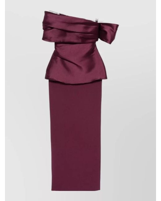 Solace London Purple Lucine Satin Maxi Dress Off Shoulder