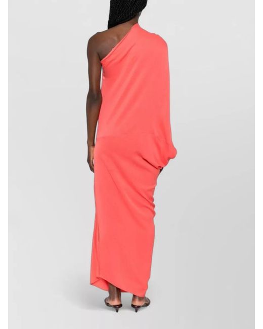 Cortana Red Silk One Shoulder Floor Length Dress
