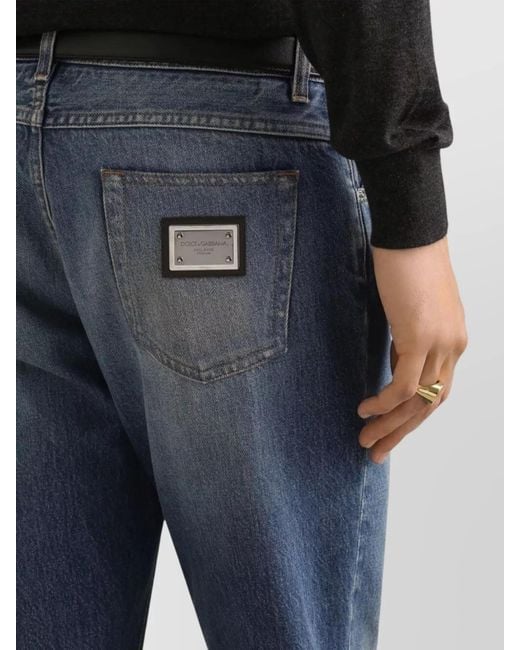 Dolce & Gabbana Blue Distressed Cotton Straight-Leg Jeans for men
