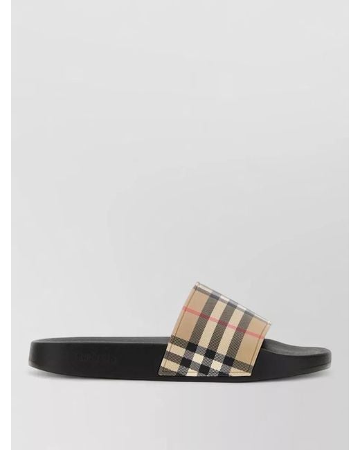 Burberry Multicolor Rubber Slides Check Pattern Flat Sole