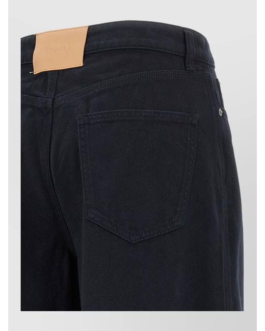 Nude Blue Cotton Mid-Rise Flared Wide-Leg Trousers