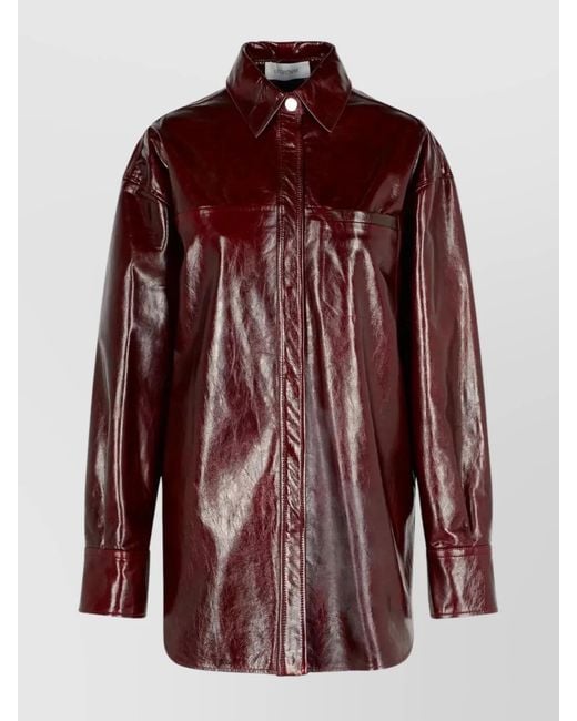 Sportmax Red Leather Shirt Jacket