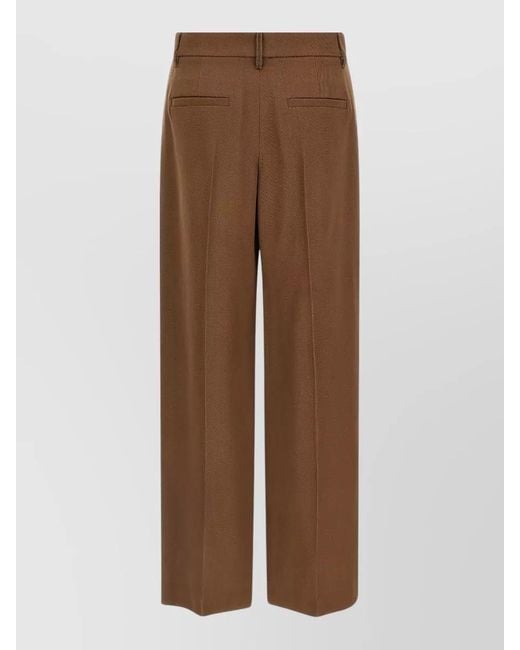Brunello Cucinelli Brown Tailored Loose Leg Wool Blend Trousers