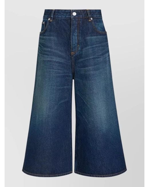 Alaïa Blue High Waist Denim Palazzo Wide Leg Shorts