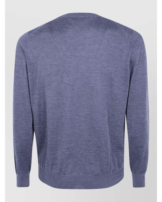 Brunello Cucinelli Blue Long Sleeve Round Neck Knit Top for men