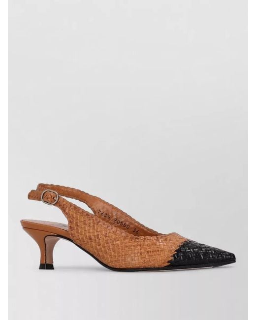 LA ROSE Brown Carol Woven Slingback Kitten Heel Pumps