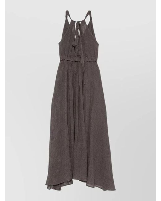 120% Lino Multicolor Linen Maxi Dress Pleated Skirt Slits