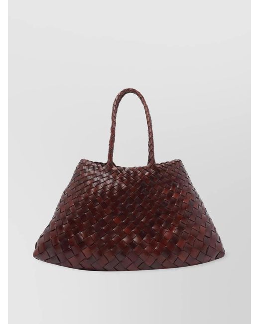 Dragon Diffusion Brown Leather Braided Dual Handle Small Shoulder Bag