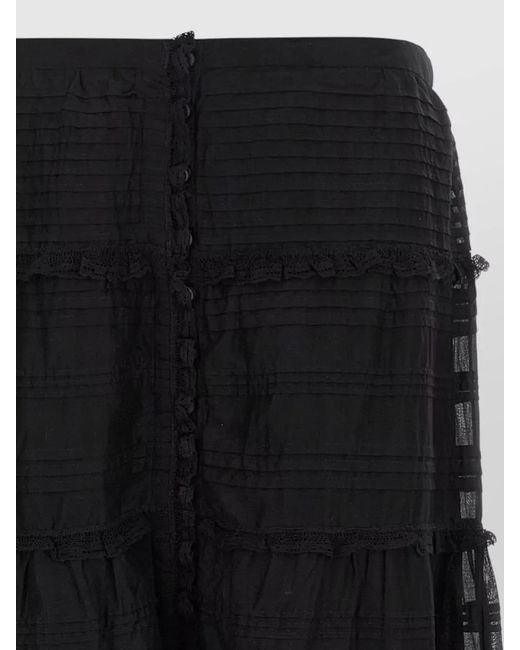 Isabel Marant Black Paoline Long Skirt Pleats Tiers Lace Sheer