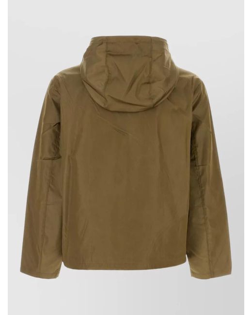 Prada Green Renylon Hooded Jacket Long Sleeves Pocket for men