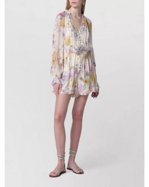 Zimmermann White Long Sleeve Floral Dress Elastic Waist