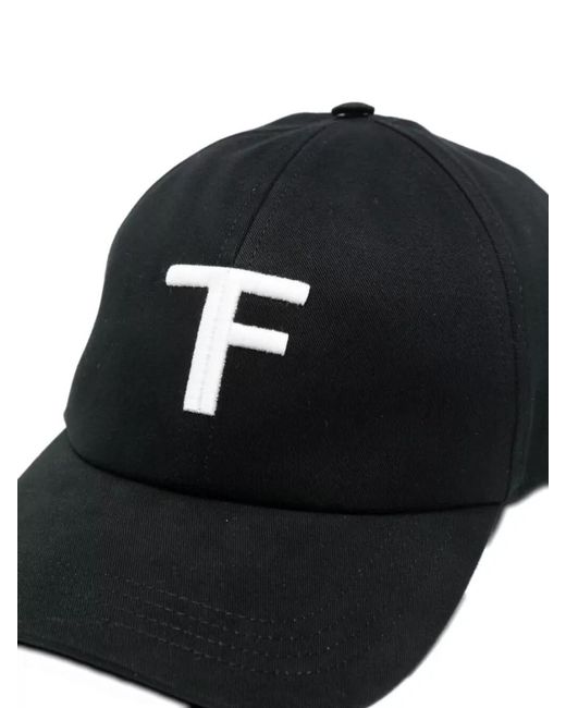 Tom Ford Black Cotton Baseball Cap Curved Peak Design for men