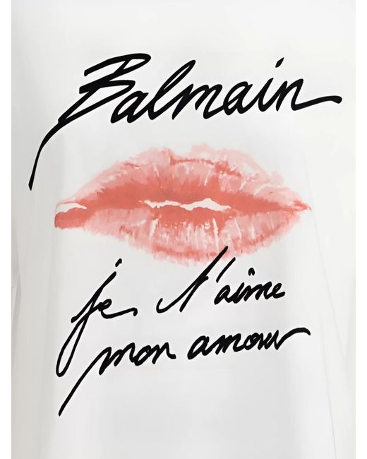 Balmain White Cotton Kiss Print T-Shirt