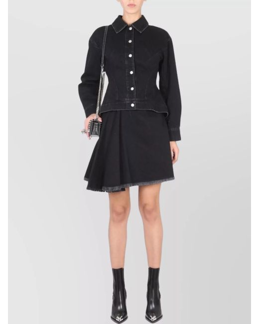 McQueen Black Cotton Asymmetric Mini Skirt