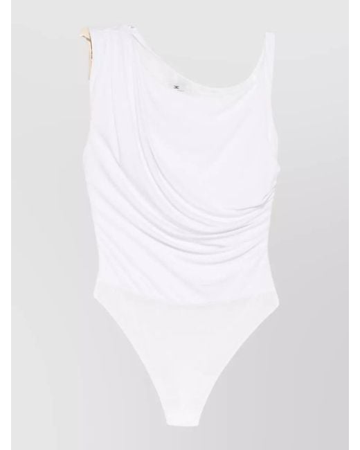 Elisabetta Franchi White Draped One-Shoulder Sleeveless Bodysuit