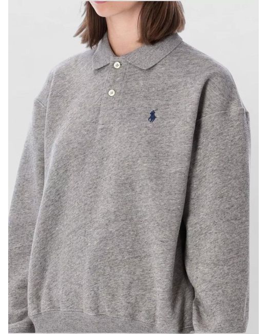 Polo Ralph Lauren Gray Logo Cotton Knit Polo Sweatshirt
