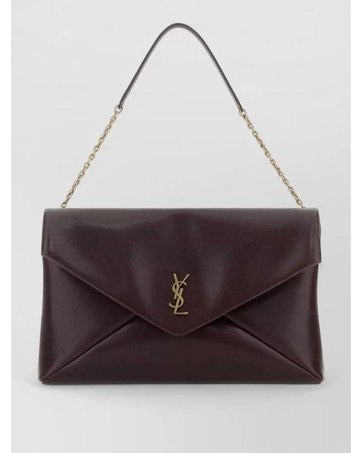 Saint Laurent White Chain Strap Envelope Clutch Bag