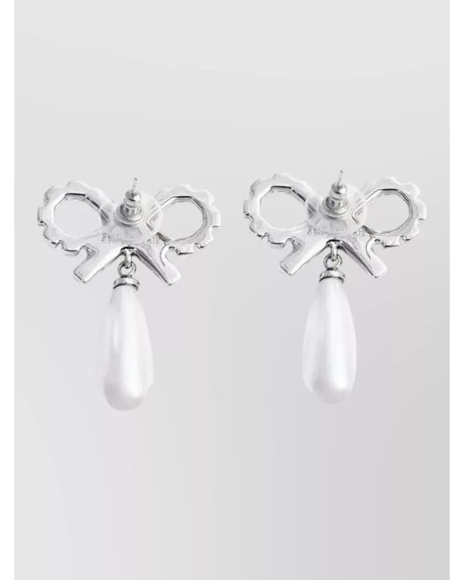 Self-Portrait Multicolor Crystal-Embellished Bow Pearl Drop Earrings