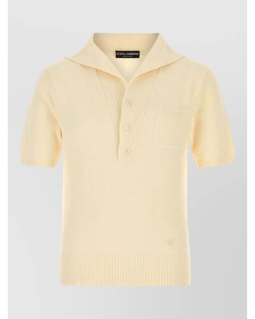 Dolce & Gabbana Natural Cotton Blend Polo Shirt Ribbed Hem Cuffs for men