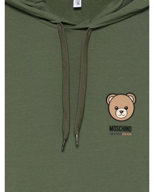 Moschino Green Ribbed Cuff Cotton Hoodie for men