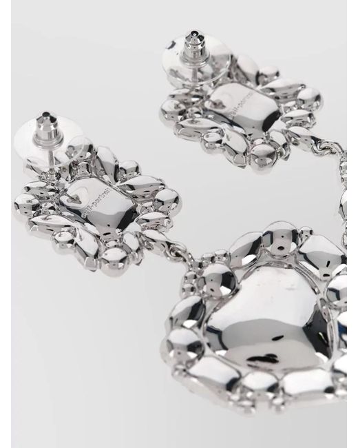 Self-Portrait Metallic Crystal Pearl Heart Drop Tiered Earrings