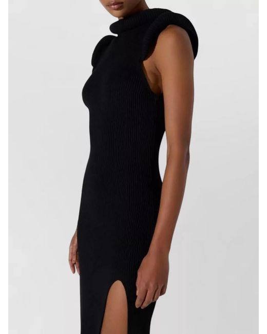 Elisabetta Franchi Black Silk Ribbed Midi Dress Sleeveless Backless