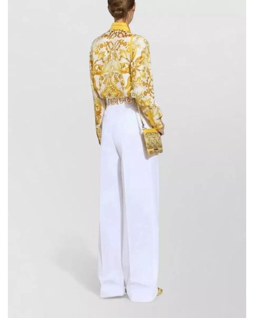 Dolce & Gabbana White High Waist Flared Wrap Trousers Belt