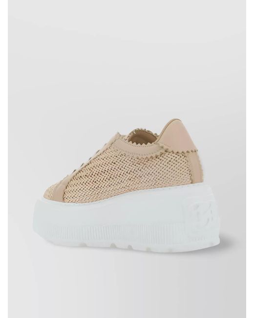 Casadei White Platform Sole Sneakers Featuring Woven Texture