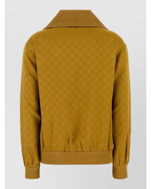 Gucci Yellow Viscose Blend Polo Shirt Ribbed Cuffs Pockets
