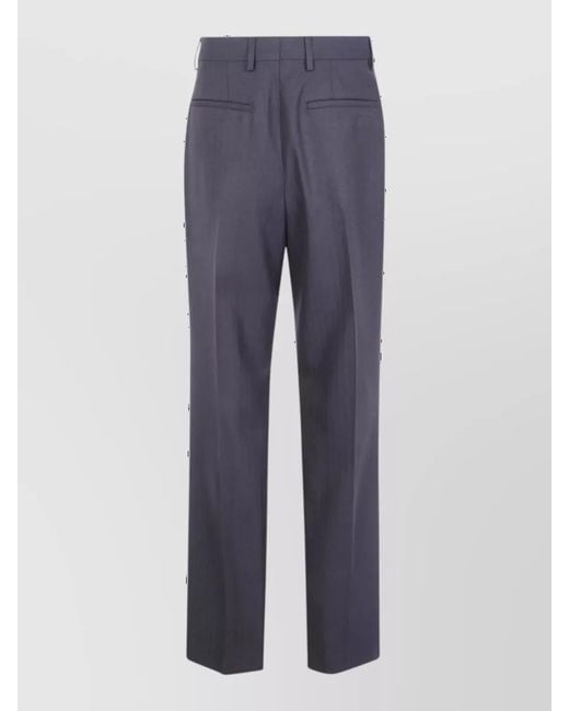 Dries Van Noten Blue Wool Straight-Leg Tailored Trousers for men