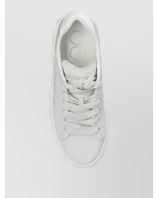 Jimmy Choo White Crystal-Embellished Leather Lace-Up Sneakers