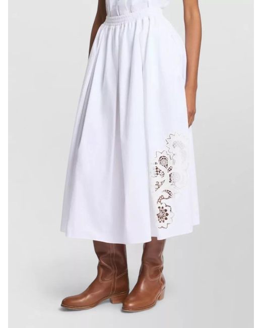 Fay White Cotton A Line Lace Midi Skirt