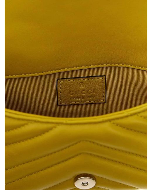 Gucci Yellow Gg Marmont Mini Shoulder Bag Chain Strap