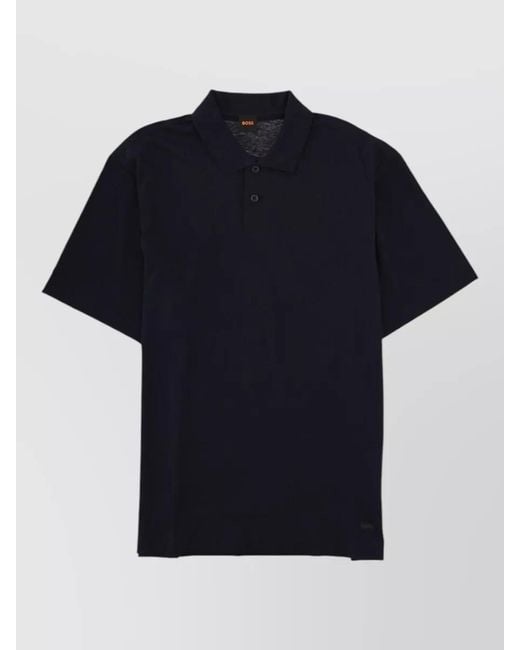 Boss Blue Polo Collar Short Sleeve Knit Top for men